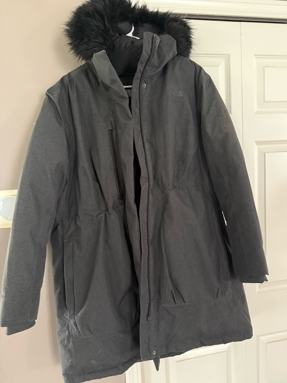 The North Face Women’s Dark Gray Parka with Faux Fur Hood